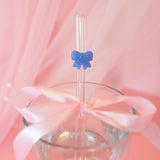 Reusable Glass Charm Straw- Blue Bow