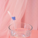 Reusable Glass Charm Straw- Blue Bow