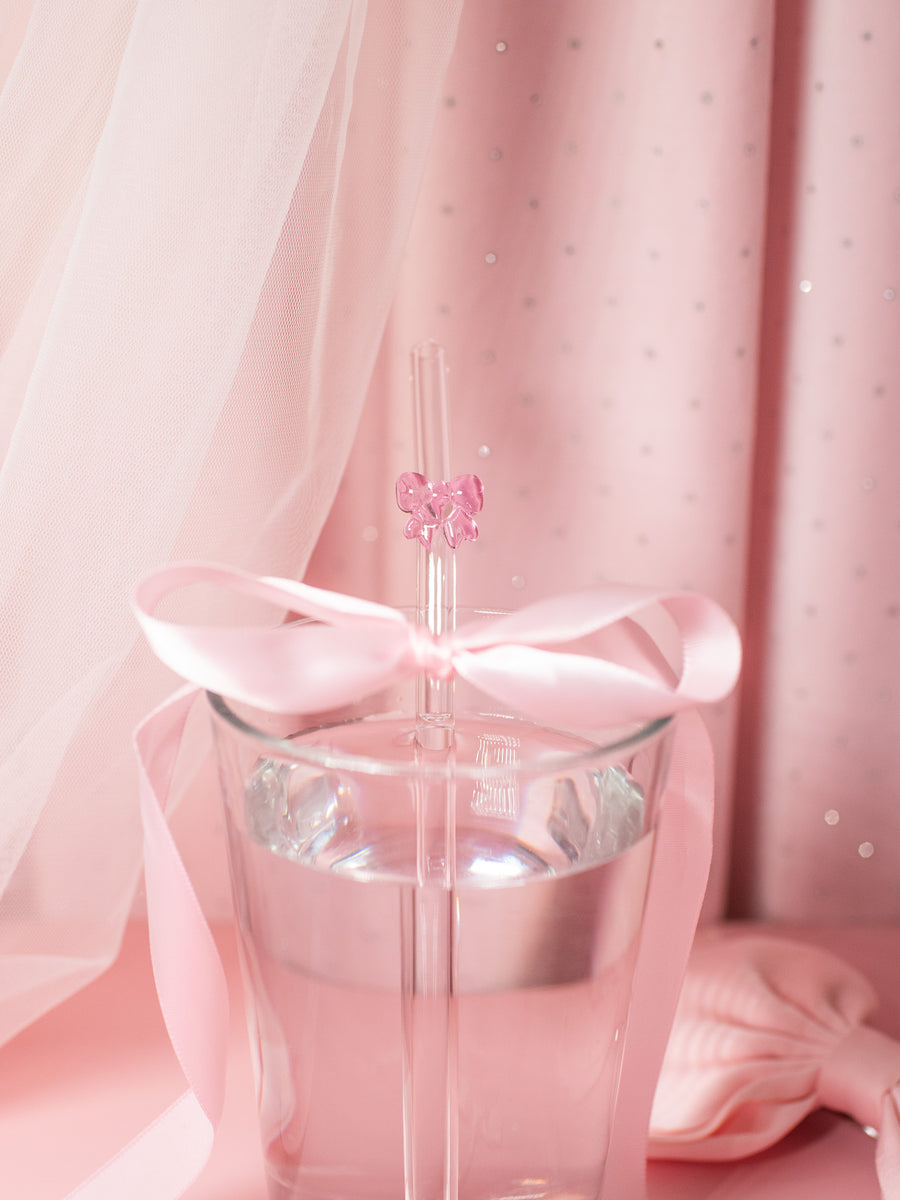 Reusable Glass Charm Straw- Pink Bow