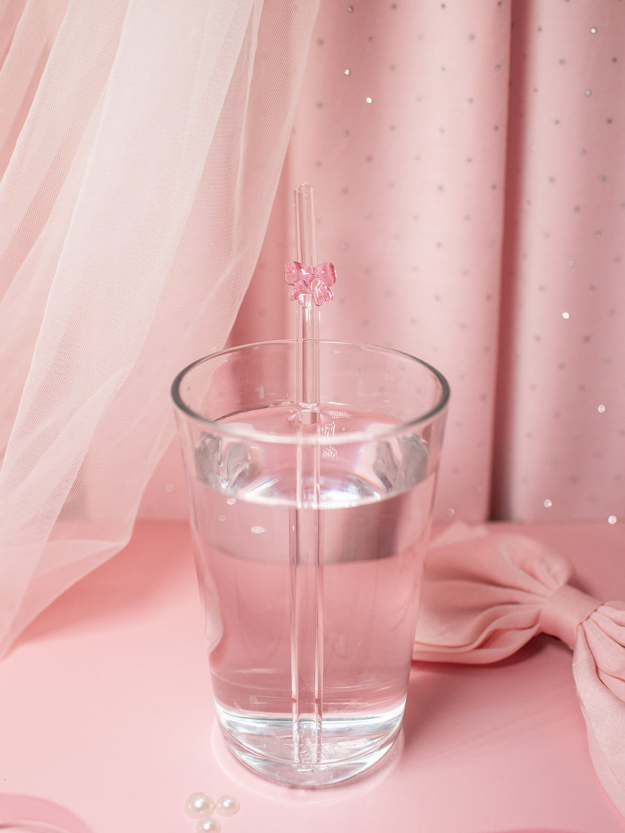 Reusable Glass Charm Straw- Pink Bow