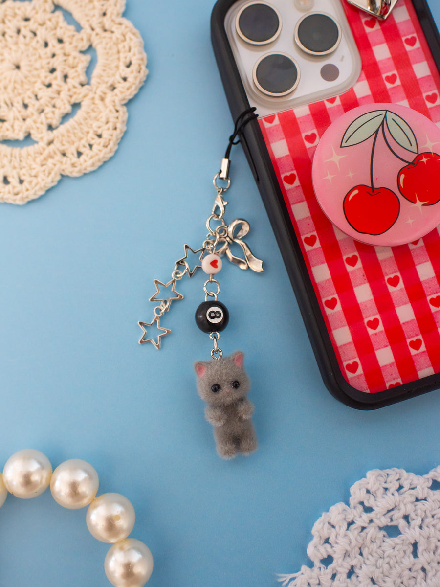 Critter Phone Charm - 8 Ball Kitty