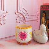 A Dopo 8 oz Handpainted Sun Ceramic Candle-  Orange Blossom