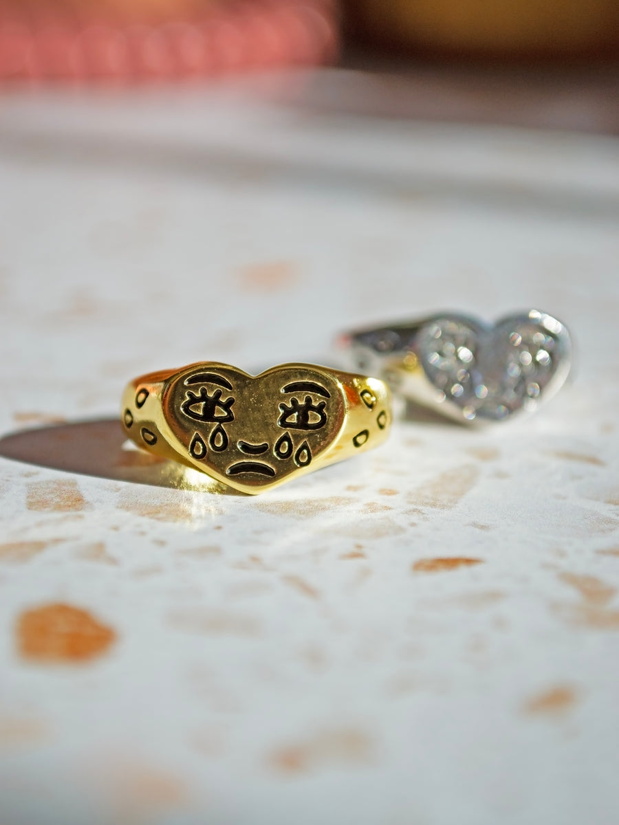 Gold Crying Heart Ring