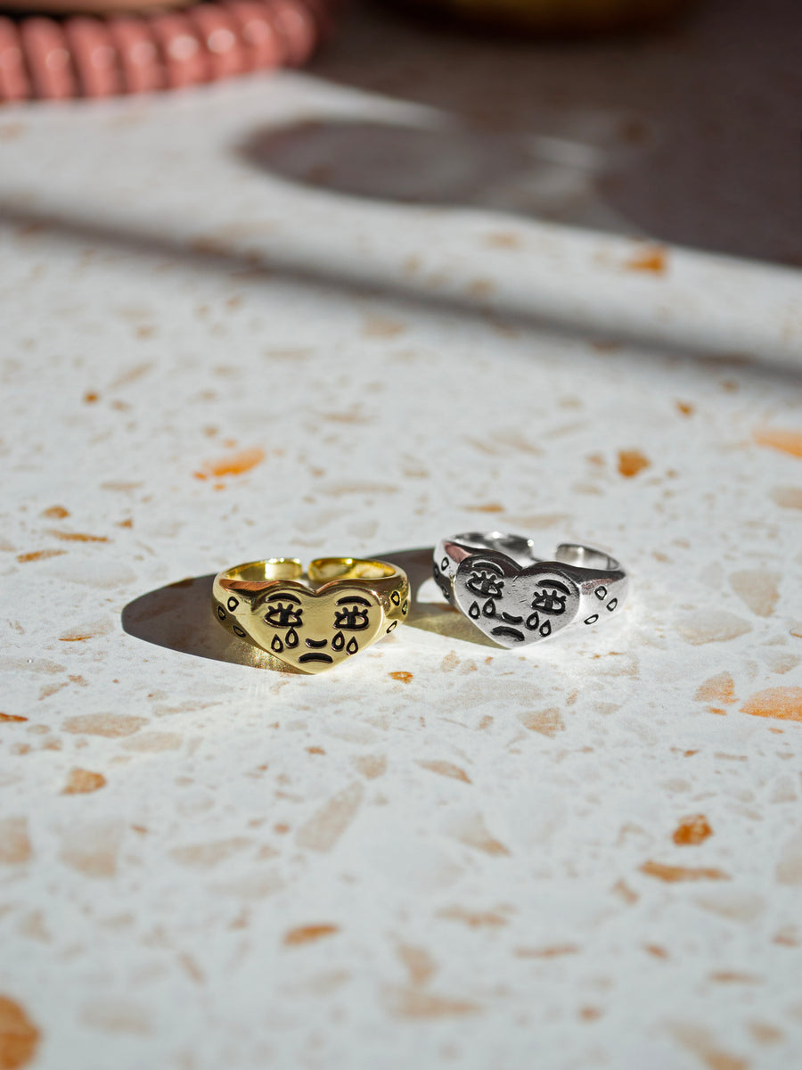 Gold Crying Heart Ring