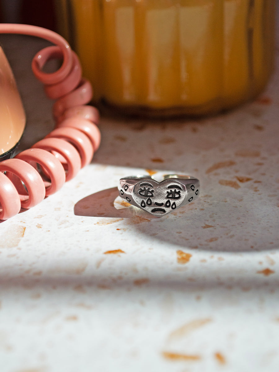 Silver Crying Heart Ring