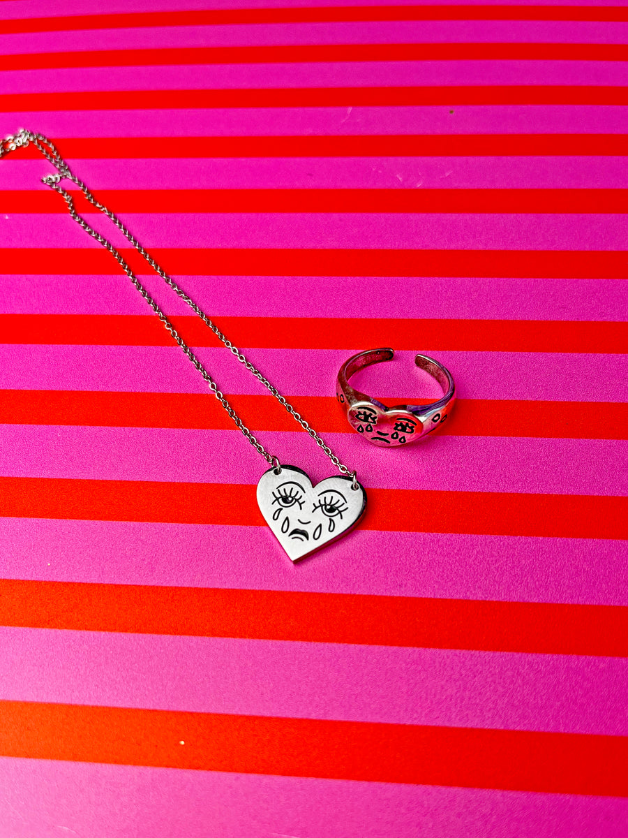 Crying Heart Necklace- Silver